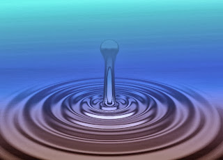 Oscillation process on the water surface, drops falling in blue water