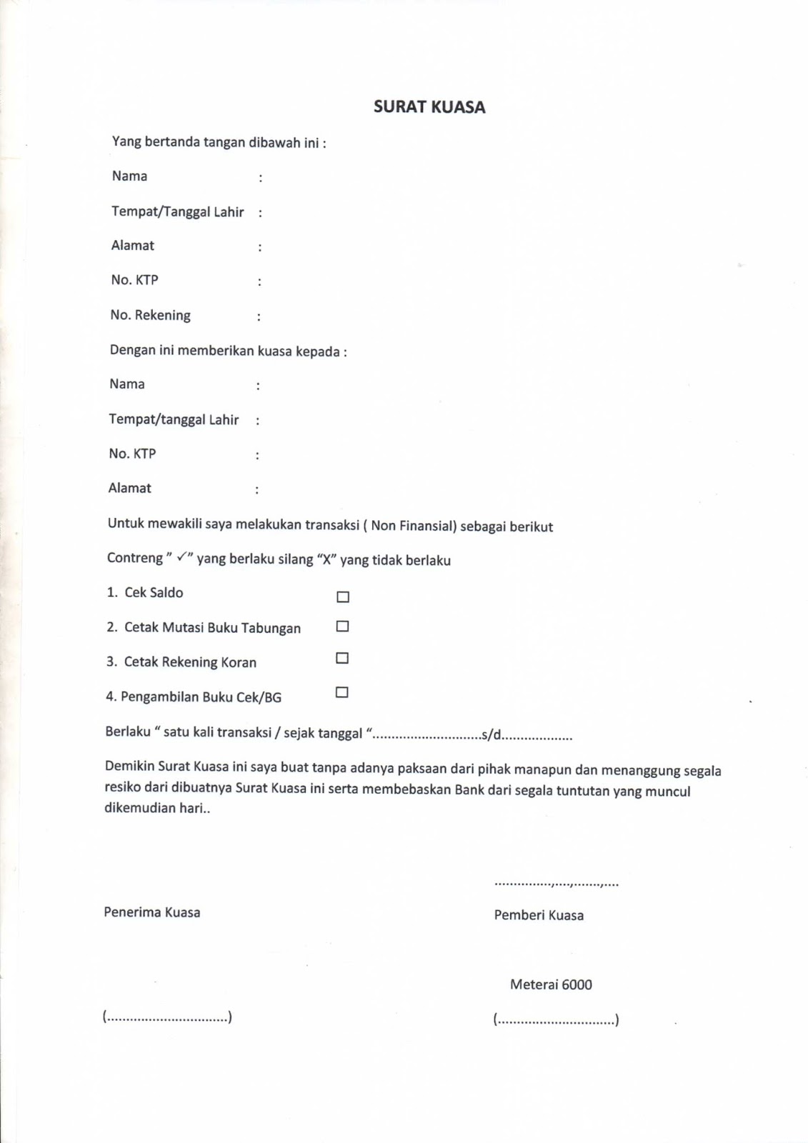 Contoh Surat Kuasa Pengambilan Atm Dan Buku Tabungan - Delinewstv