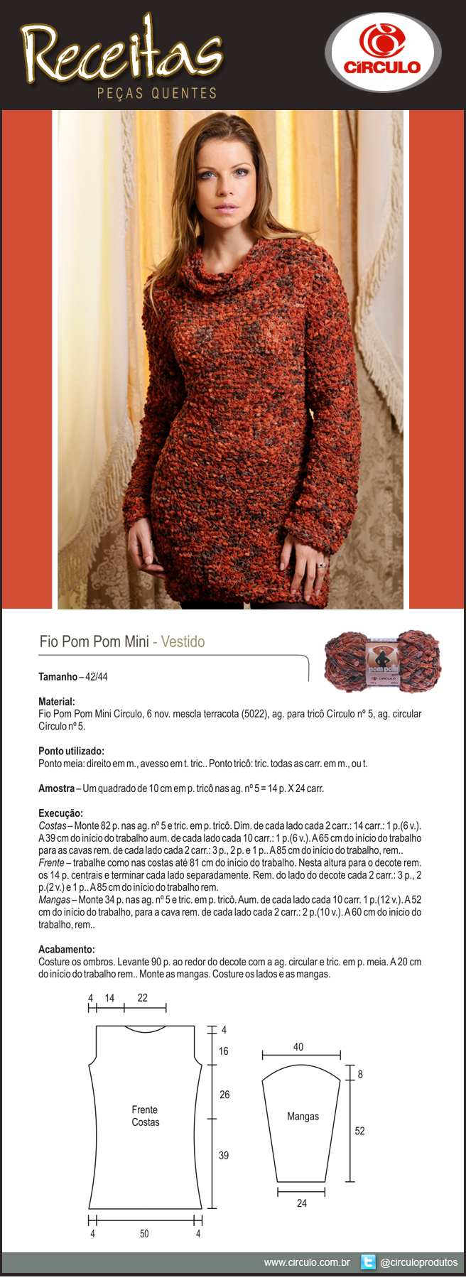 Vestido de tricô Fio Pom Pom Mini - Receita e gráfico