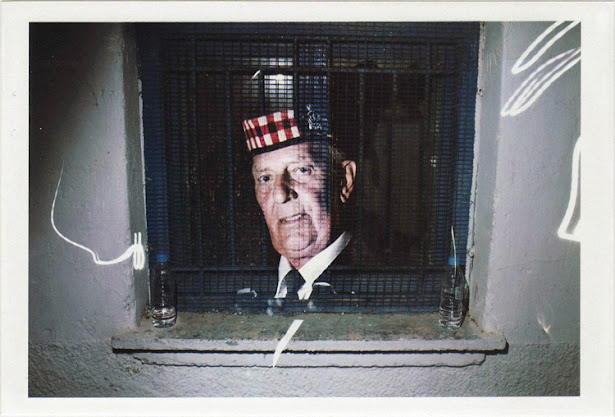 dirty photos - upon - flash street photo of double exposure of old man on window