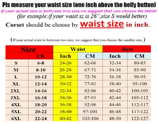 Michell Waist Trainer Size Chart