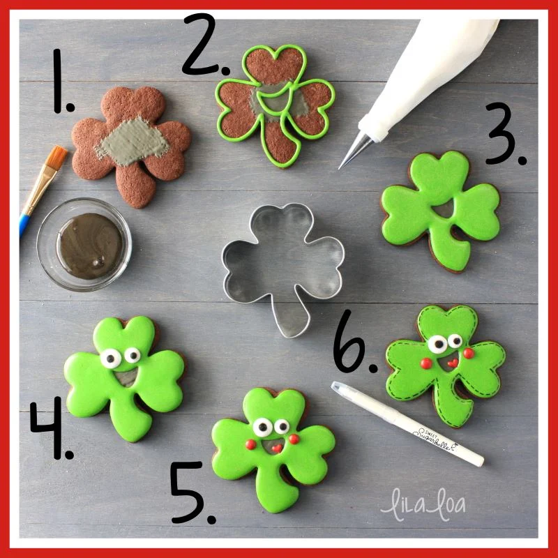 Shamrock sugar cookie decorating tutorial step-by-step