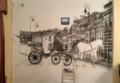 Mural 3D, malowanie obrazu na ścianie farbami akrylowymi. Obrazy ręcznie malowane,  