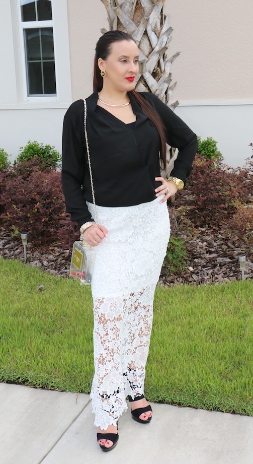 white crochet skirt outfit