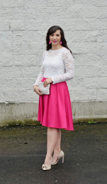 Pink Skirt and Gold Bow Heels Valentine's Dinner Date