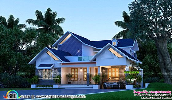 2872 sq-ft European model sloping roof home