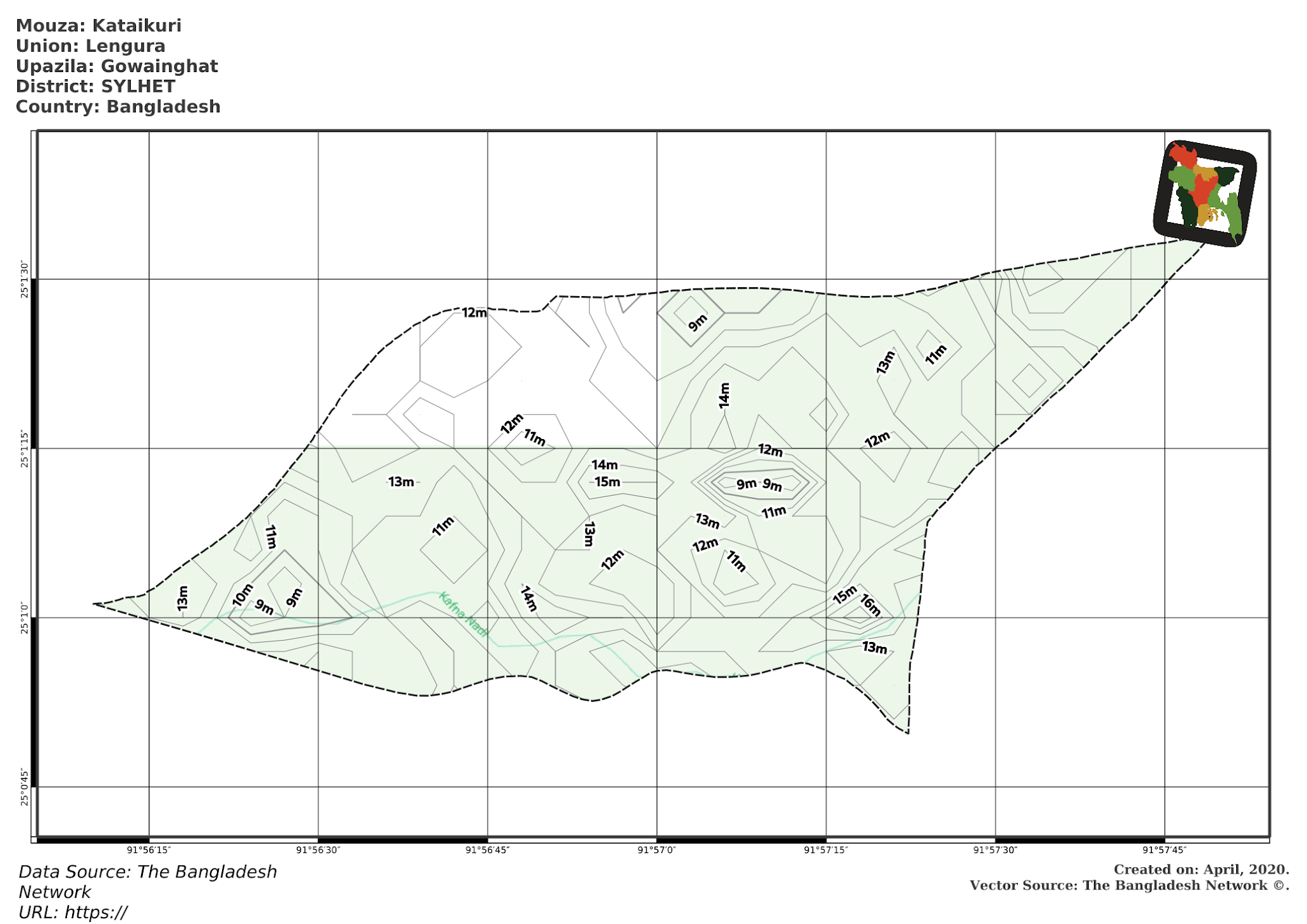 Map of Kataikuri Mouza of Gowainghat Upazila, SYLHET, Bangladesh.