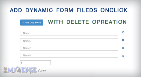 Add dynamic input form fields in onclick function with delete operation