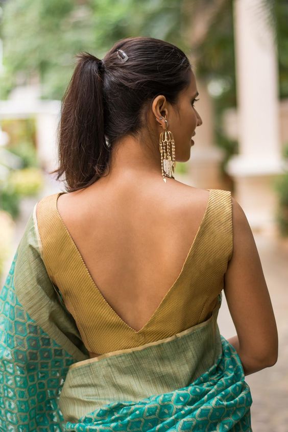 South Indian Silk Saree Blouse Back Neck Designs