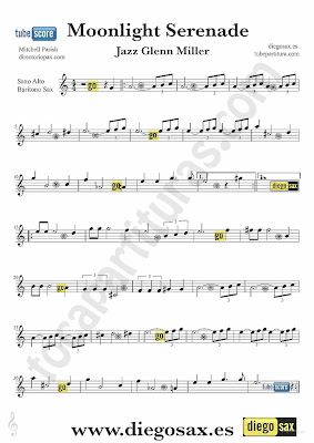 Tubepartitura Moonlight Serenade partitura de Saxofón y Barítono de Glenn Miller partitura de Jazz