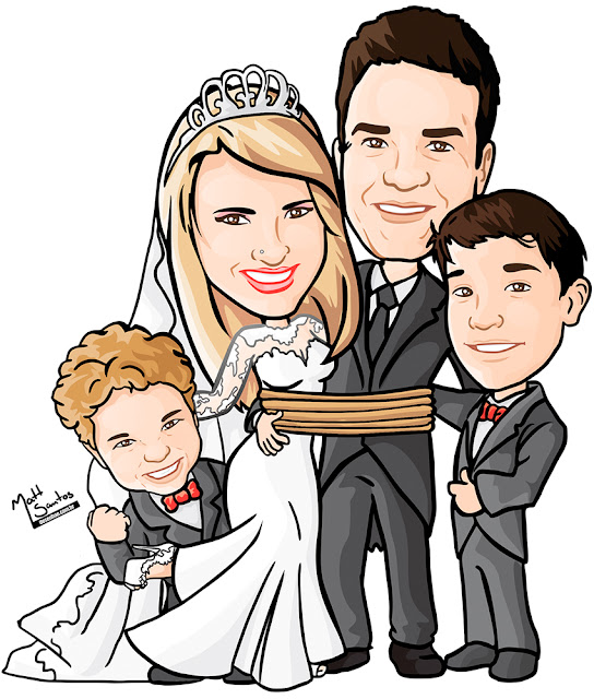 Caricatura de Noivos com Família