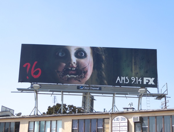 AHS ?6 doll face billboard La Brea Avenue AHS ?6 doll face billboard