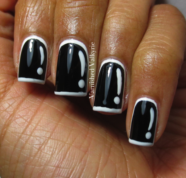 Varnished Valkyrie Black and White Cartoon Nails