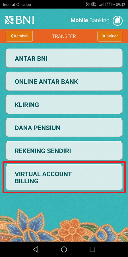 pilih opsi virtual account billing untuk transfer ke virtual account