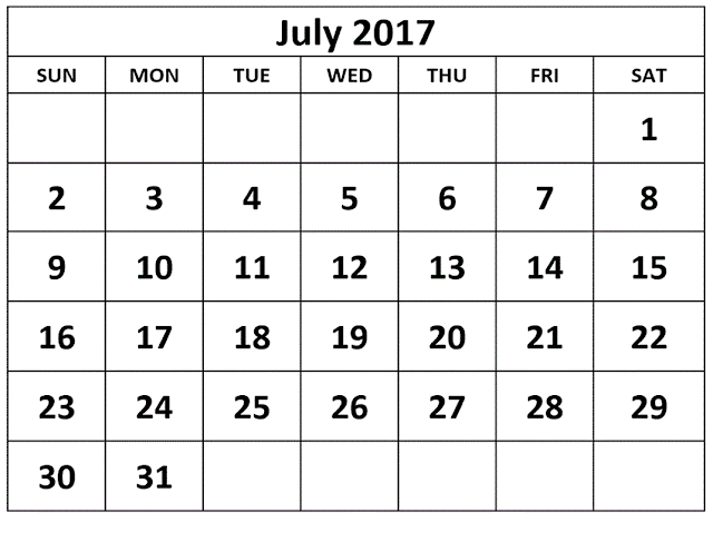 July 2017 calendar