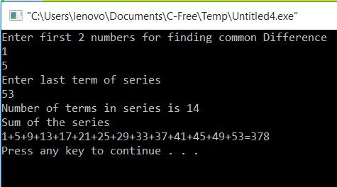 All C Programs: Program 181:To find sum of series in A.P