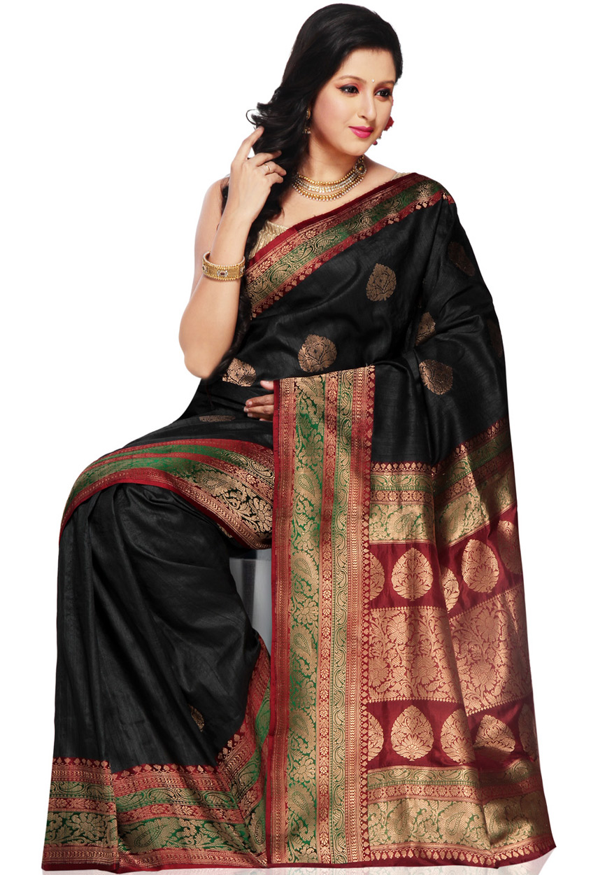 Saree Market Pure Handloom Banarasi Silk Saree Black Colour