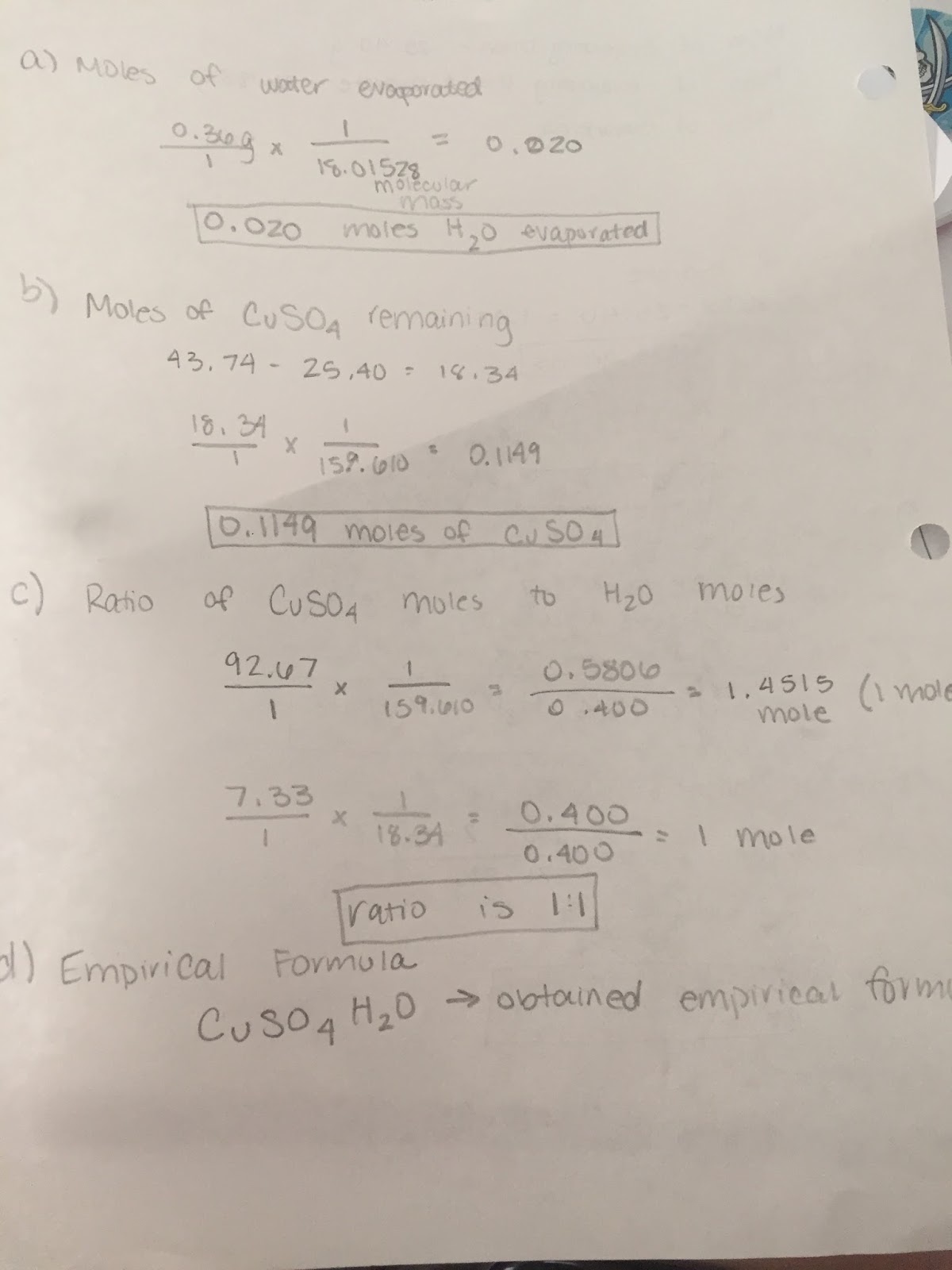 Amelia's CTD Chemistry Honors Laboratory Blog Lab 9 Composition of a
