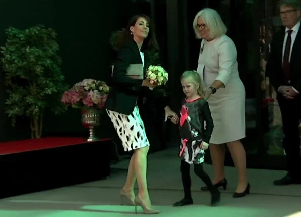 Princess Marie wore Charlotte Sparre Pearl skirt, Zara wool jacket, Ganni Flower Print Midi Skirt, Gianvito Rossi pumps