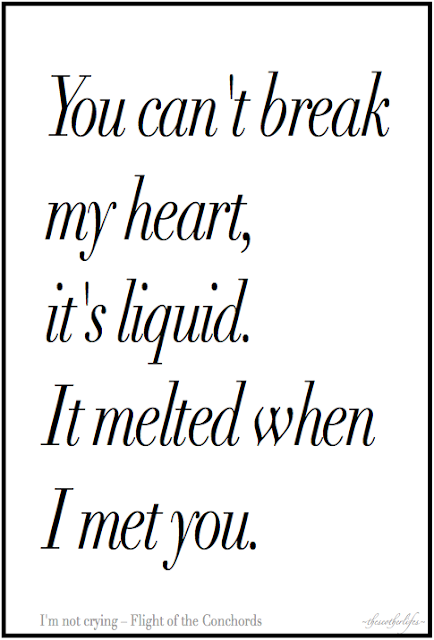 You can't break my heart, it's liquid. It melted when I met you. - I'm not crying, Flight of the Conchords
