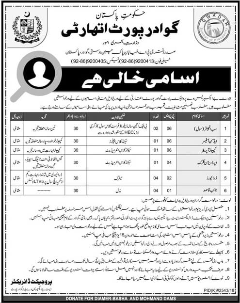 Jobs in Gwadar Port Authority Jan 2018