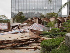 covered walkway destroyed by Typhoon Hato at the Midtown in Zhuhai
