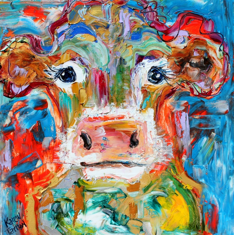 Karen Tarlton Original oil paintings Farm animals Cow Rooster and