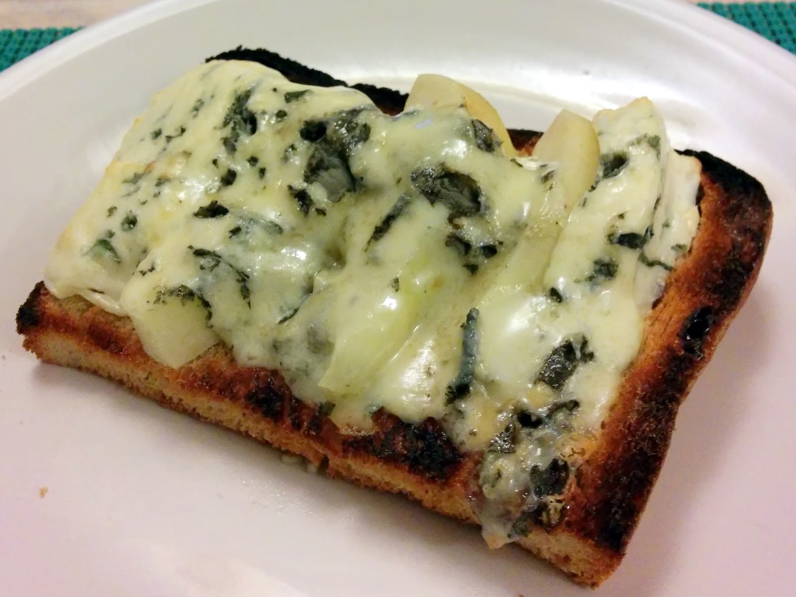 Onions and Paper Pears and blue cheese on toast