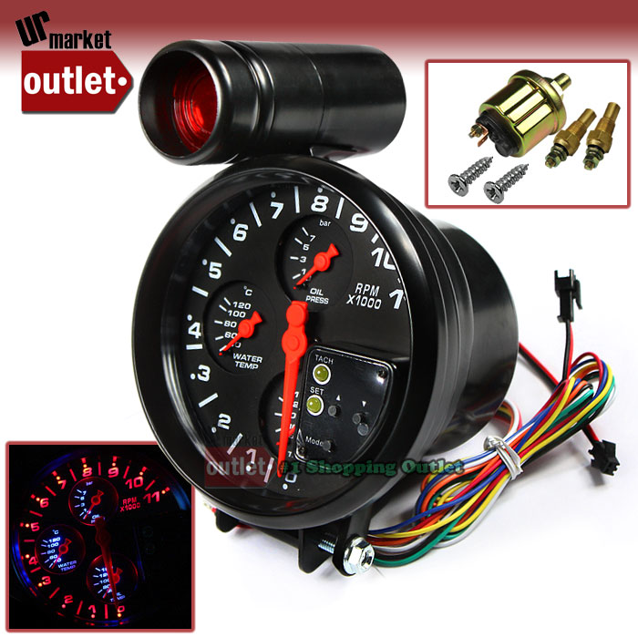 Auto Accessories and Parts 5" 4IN1 Universal Tachometer Gauge Meter