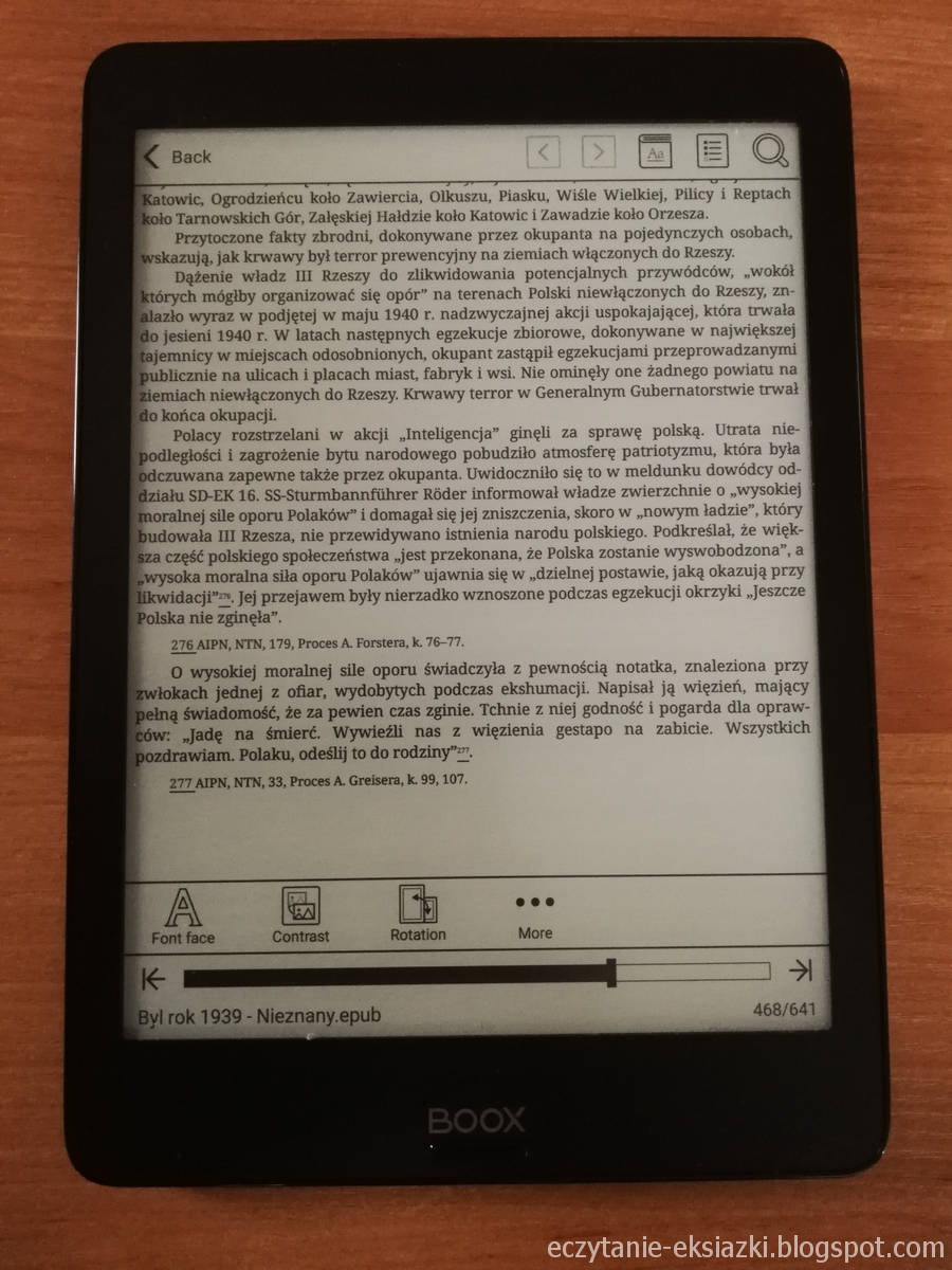 Menu e-booka w formacie EPUB w aplikacji Neo Reader 2.0 na Onyx Boox Nova