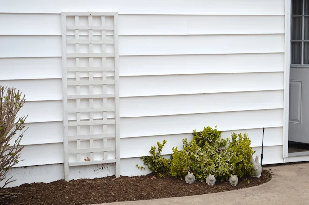 Wooden trellis on the wall of a gargage