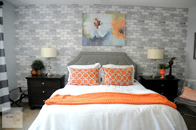 AFTER: Gorgeous gray walls with faux brick wallpaper