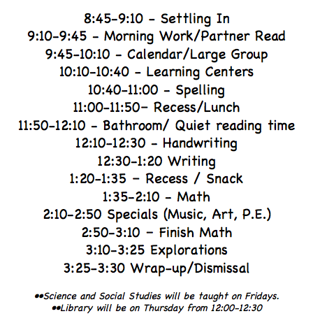 schedule daily grade classroom