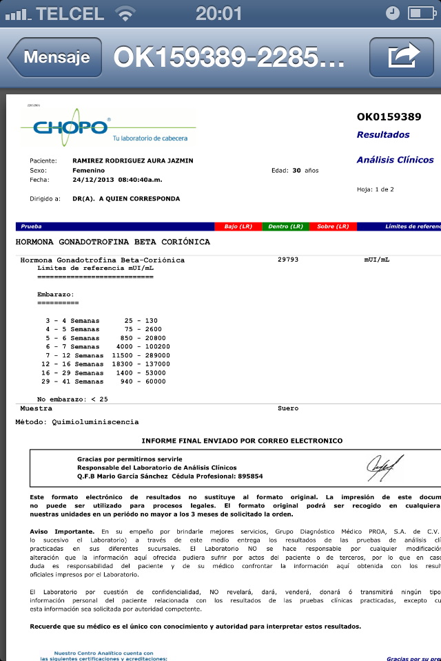 Precio Chopo Prueba De Embarazo Cuantitativa Chopo Embarazo