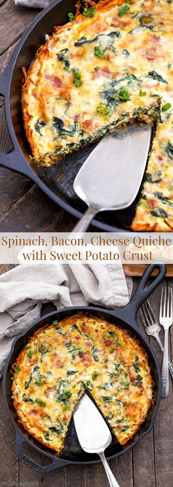 Spinach, Bacon, Cheese Quiche with Sweet Potato Crust Recipe Girls Dishes