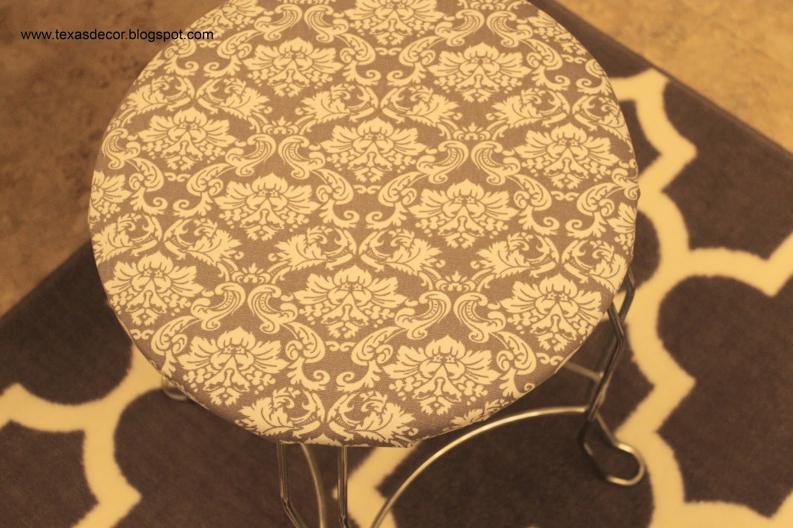 grey and white fabric for vanity stool