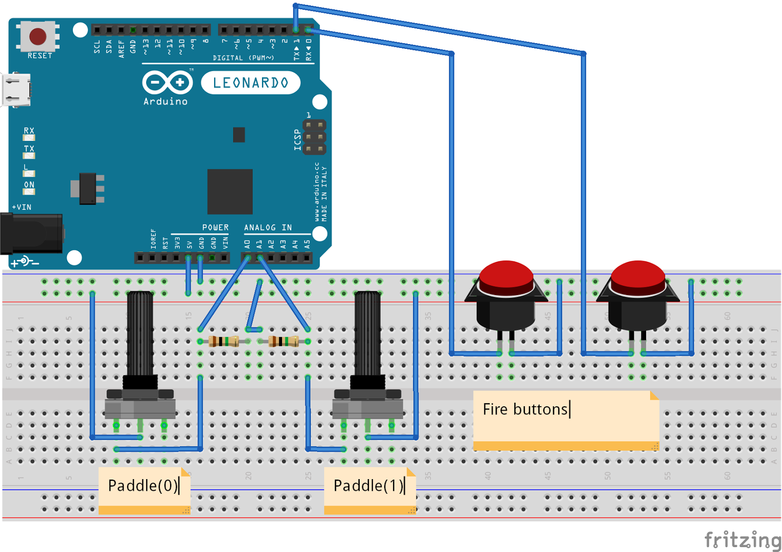 Despite some erroneous circuit diagrams found on the interwebs, the pot in the paddle has one end floating. Thus, the readout circuit needs an external drop ...