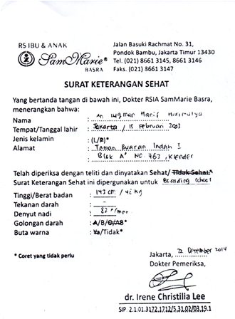 Contoh Surat Keterangan Sehat 1