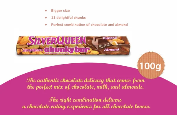 Contoh Iklan Coklat SilverQueen Chunky Bar Almond dalam Bahasa Inggris