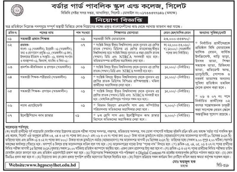Border Guard Public School and College Teacher jobs Circular Border Guard Public School and College Teacher jobs Circular