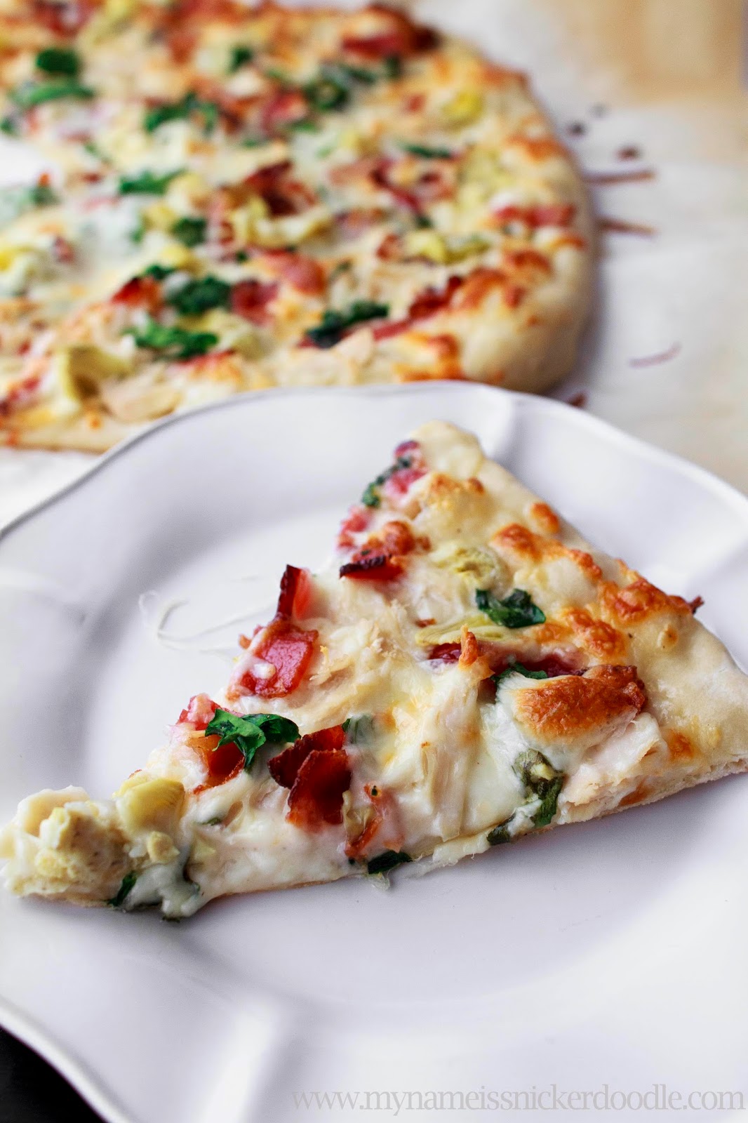 My Name Is Snickerdoodle: Chicken Artichoke Bacon Pizza with a Creamy ...