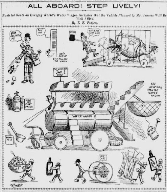 Caricatura de T. E. Powers, New York Evening World, 30/12/1904.