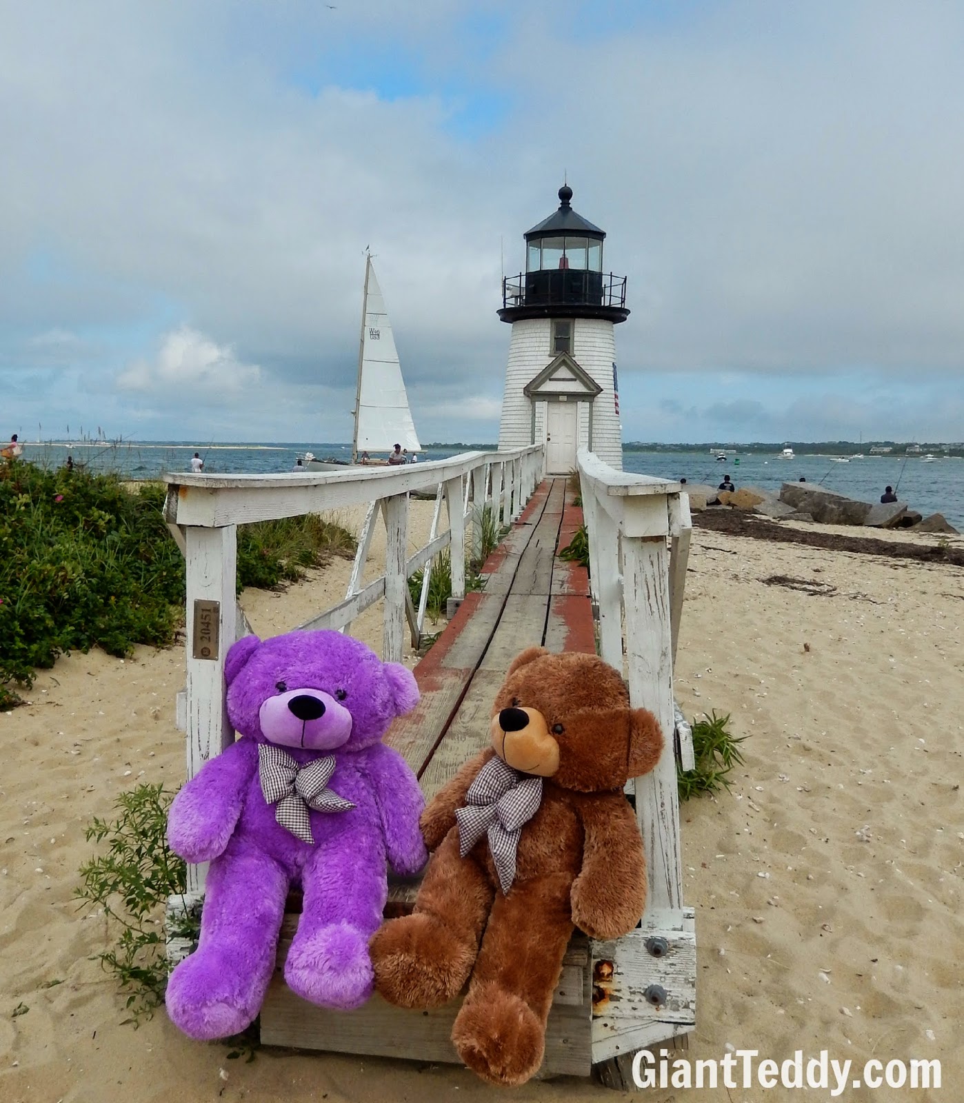 Giant purple teddy bear DeeDee Cuddles with mocha brown big teddy
