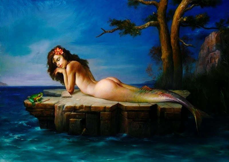 ******  SIRENAS  ****** - Página 8 Sirena-desnuda-cuadro-al-oleo