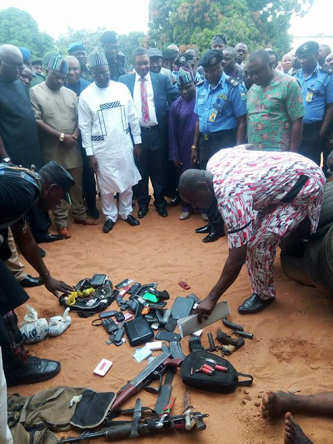 Photos: Police parade suspected armed robbers, kidnappers and a cultist wearing Red Vikings insignia