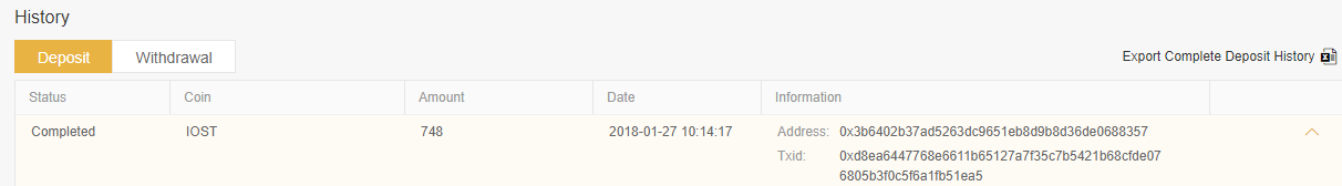 Deposit IOST to BInance