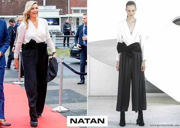 Queen Maxima wore Natan black and white contrasting jumpsuit