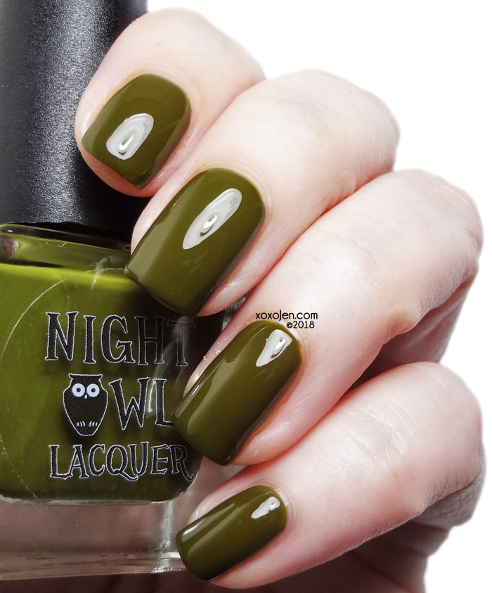 xoxoJen's swatch of Night Owl Lacquer Olive Me Loves Olive Fall