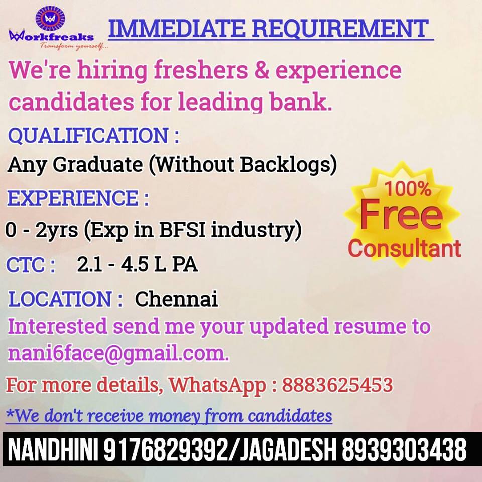 InspireJOBS.in 0 2 years Any Degree Bank Job Chennai