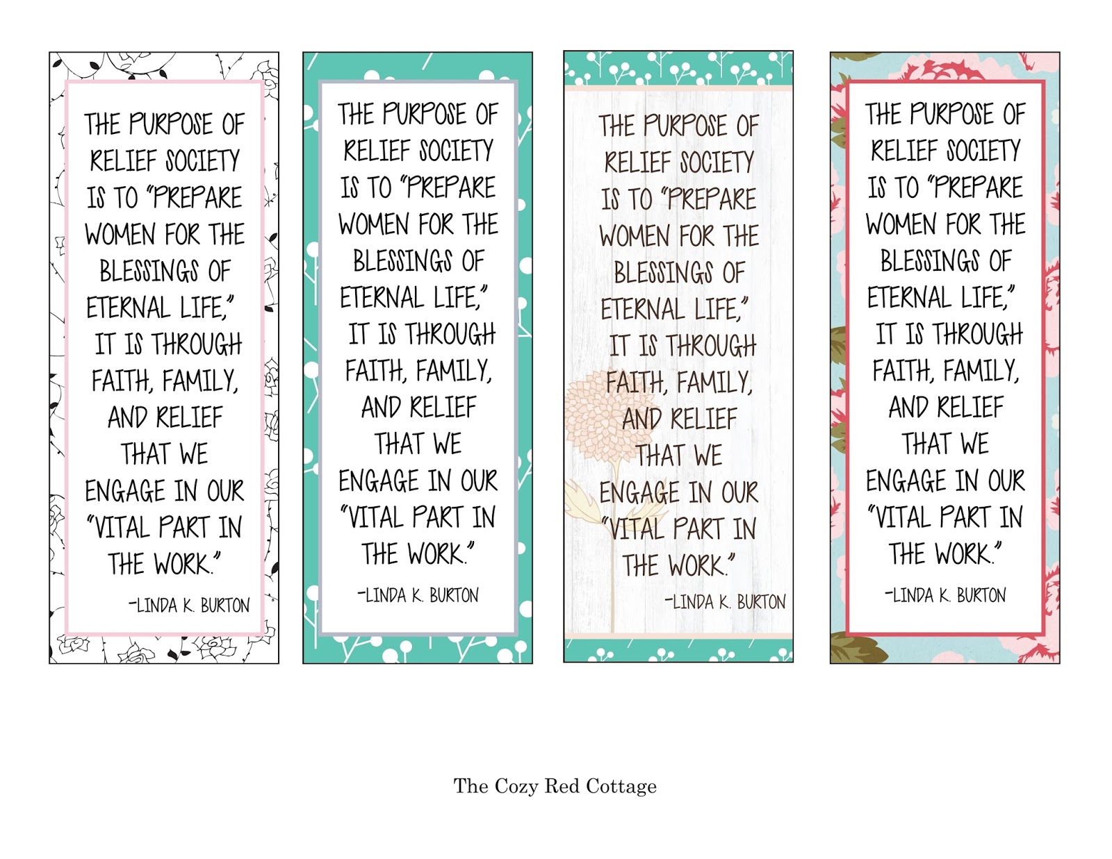 The Cozy Red Cottage The Purpose of Relief Society Bookmark